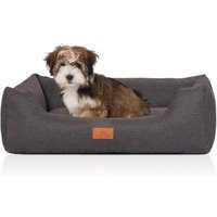 Knuffelwuff Hundebett Lotte aus Velours mit feinem Handwebcharakter grau M-L