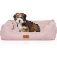 Knuffelwuff Hundebett Emma aus Velours mit feinem Handwebcharakter in Pastellfarben hellrosa M-L