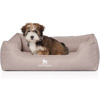 Knuffelwuff Orthopädisches Hundebett Luisa aus Velours mit feinem Handwebcharakter Sunshine Edition beige M-L