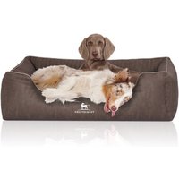Knuffelwuff Orthopädisches Hundebett Tampa aus laser-gestepptem Kunstleder braun/ grau XXL