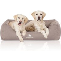 Knuffelwuff Orthopädisches Wasserabweisendes Hundebett Leon aus Velours mit Handwebcharakter beige/ grau XL