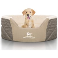 Knuffelwuff Orthopädisches Hundebett Lena aus Velours und Kunstleder mit hohem Schaumstoffrand braun/ beige M-L