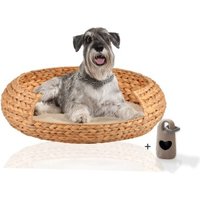 Rohrschneider ® runder Hundekorb aus geflochtener Wasserhyazinthe, Hundesofa für kleine, mittelgroße und große Hunde