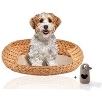 Rohrschneider ® runder Hundekorb aus geflochtener Wasserhyazinthe, Hundesofa für kleine, mittelgroße und große Hunde