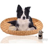 Rohrschneider ® runder Hundekorb aus geflochtener Wasserhyazinthe, Hundesofa für kleine, mittelgroße und große Hunde