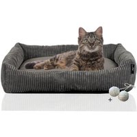 Rohrschneider ® Katzenbett waschbar mit Gratis-Beigabe, robuster Breit-Cordstoff grau