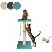 Rohrschneider ® Katzenbaum Emmi mit Vollholz-Holm und Gratis-Beigabe türkis 45 cm, 77 cm, 45 cm