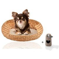 Rohrschneider ® runder Hundekorb aus geflochtener Wasserhyazinthe, Hundesofa für kleine, mittelgroße und große Hunde