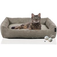 Rohrschneider ® Katzenbett waschbar mit Gratis-Beigabe, robuster Breit-Cordstoff taupe