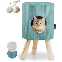 Rohrschneider ® Tierhöhle Cord mit Holz-Füße inkl. Gratis-Spielkugel 2er-Set türkis
