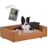 Rohrschneider Hundesofa mit Gratis-Beigabe, Hundecouch Kunstleder braun/ caramell
