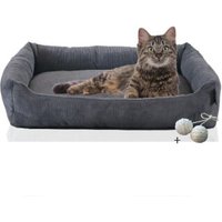 Rohrschneider ® Katzenbett waschbar mit Gratis-Beigabe, robuster Fein-Cordstoff anthrazit