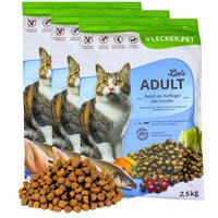 Lyra Pet Lecker.Pet Leo's Adult Geflügel & Forelle Katzenfutter Trockenfutter Vollnahrung 7,5 kg