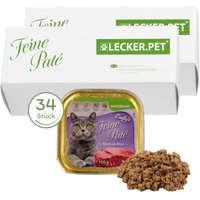Lyra Pet Lecker.Pet Emily's Feine Paté Reich an Rind Katzenfutter Nassfutter Vollnahrung 34x100 g