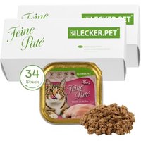 Lyra Pet Lecker.Pet Leo's Feine Paté Reich an Huhn Katzenfutter Nassfutter Vollnahrung 34x100 g
