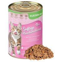 Lyra Pet Lecker.Pet Leo's Saftige Fleischmahlzeit mit Pute & Gemüse Katzenfutter Nassfutter 24x400 g