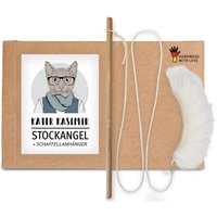 Kater Kasimir Katzenangel aus Buchenholz mit Anhänger aus echtem Schaffell