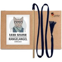 Kater Kasimir RANGELANGEL - Die natürliche Spielangel für Katzen aus Buchenholz mit Baumwollband (dunkelblau)