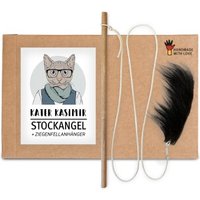Kater Kasimir Katzenangel aus Buchenholz mit Anhänger aus echtem Ziegenfell