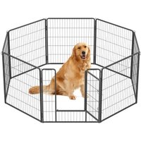 FEANDREA L-XXL Hundezaun 8 Platten transportabel grau 1,6 m, 1,6 m, 80 cm