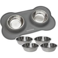 KaraLuna Doppelnapf Napfunterlage mit 4x Napf  grau M