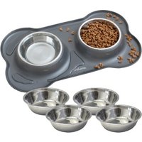KaraLuna Doppelnapf Napfunterlage mit 4x Napf  grau S