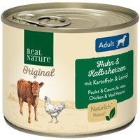REAL NATURE Nassfutter Hund, Adult, Kalbsherzen und Huhn 24x200 g