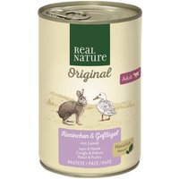 REAL NATURE Original Nassfutter Katze, Adult, Kaninchen und Geflügel mit Leinöl 6x400 g