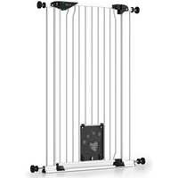 bomi Tierschutzgitter mit Katzenklappe Extrahoch 107 cm - Mira 73-143 cm in Weiß für Hunde & Katzen XXXL