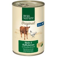 REAL NATURE Nassfutter Hund, Adult, Kalbsherzen und Huhn 24x400 g