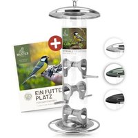 wildtier liebe Futtersäule für Samen, Körner & Kerne 35cm, Silber