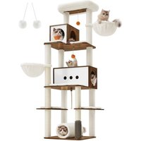 FEANDREA Kratzbaum 197cm mit Kratzstämmen Katzenbürste Tunnel braun