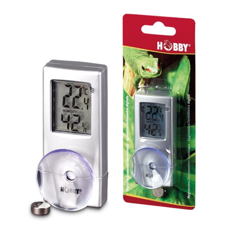Hobby digitales Thermometer und Hygrometer mit verstellbarer Saugnapfposition.