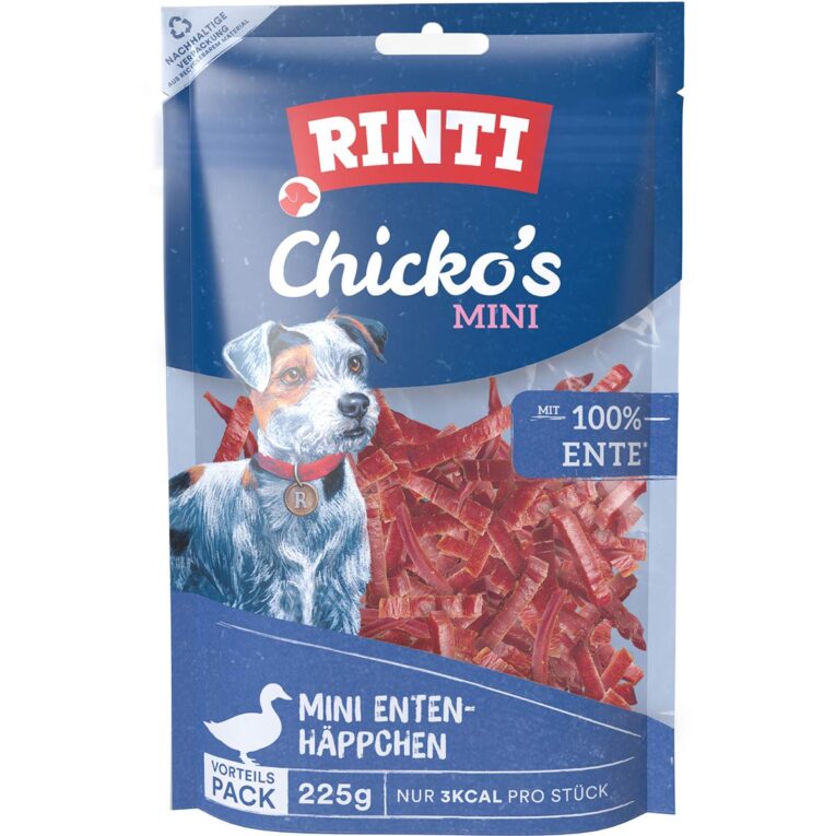 RINTI Chicko's MINI Enten-Häppchen: Leckerer Snack für Deinen Hund. Mit den RINTI Chicko's MINI Enten-Häppchen bietest Du Deinem Hund einen leckeren und bekömmlichen Snack. Die Häppchen bestehen aus hochwertigem Entenbrustfilet und sind ideal für ausgewachsene Hunde.