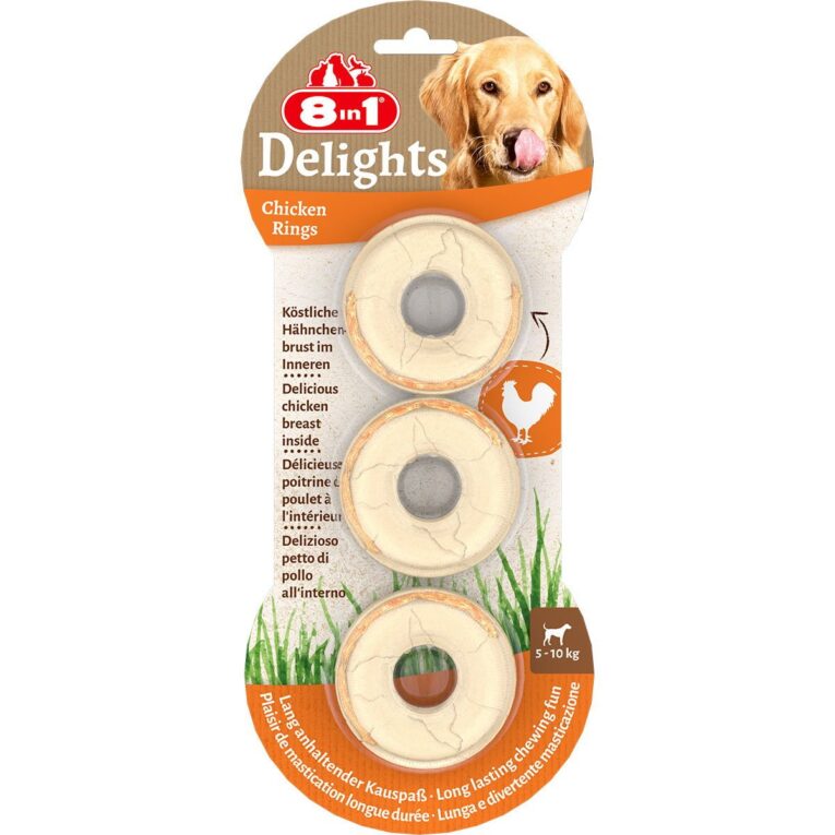Schmackhafter Hundesnack von 8in1 ohne Farbstoffe. Leckeres Geflügel macht deinem Hund Appetit. Der Snack ist für Hunde aller Lebensphasen geeignet.