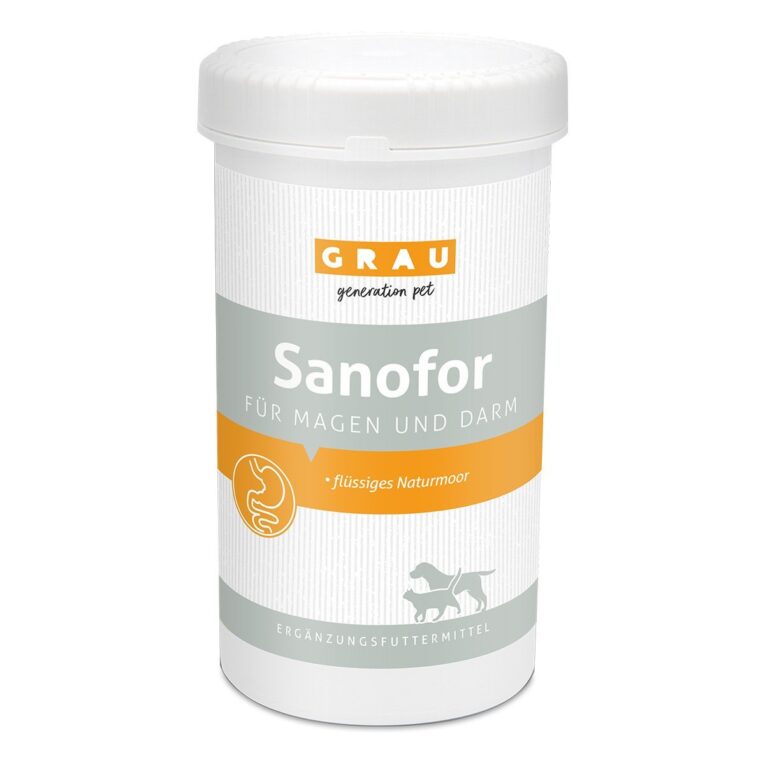 Grau Sanofor: Natürliche Verdauungsunterstützung. Unterstütze die Verdauung deines Tieres mit Grau Sanofor. Dieses Naturmoor sorgt für eine stabile Darmschleimhaut und optimiert die Kotkonsistenz.
