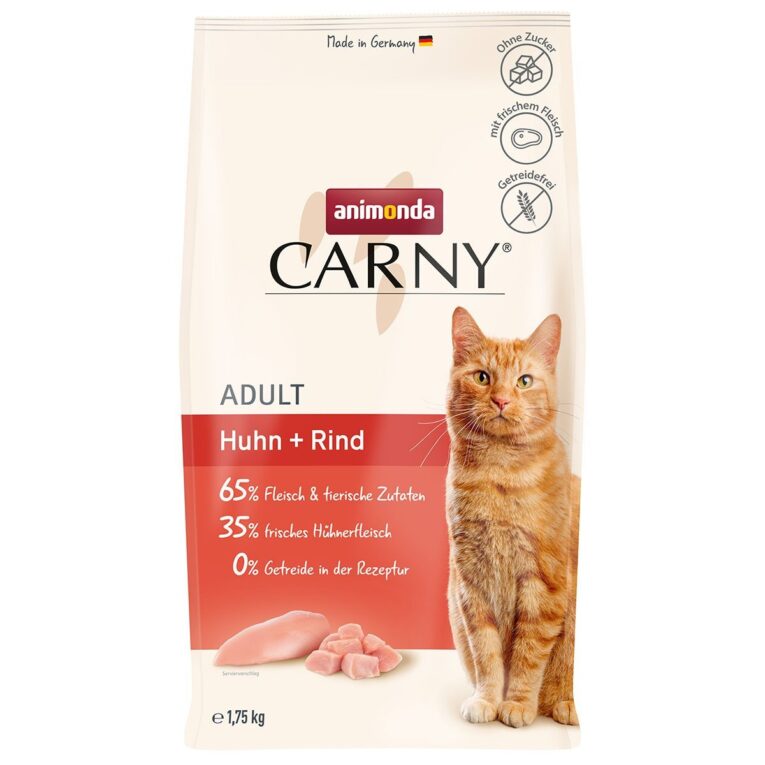 Animonda Carny Adult Huhn + Rind knuspriges Trockenfutter ohne Zusatz von Getreide und Zucker.