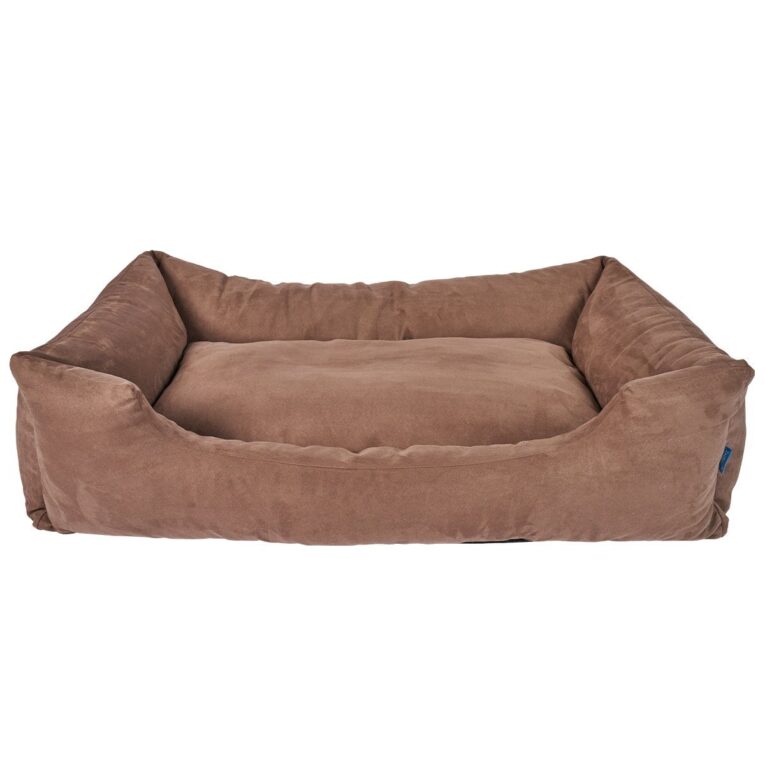 Modernes Hundebett im zeitlosen Design mit einem hochwertigen Veloursbezug und weicher Polsterung. Der Hundeschlafplatz ist robust