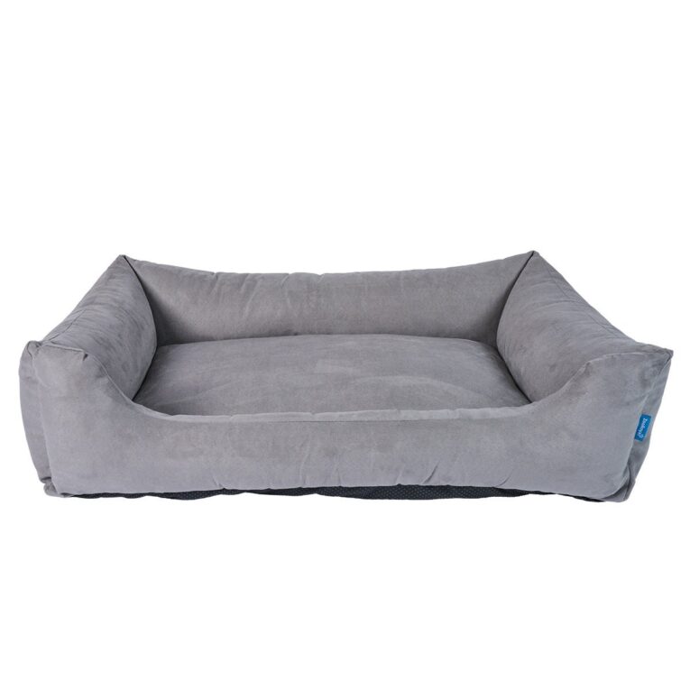 Modernes Hundebett im zeitlosen Design mit einem hochwertigen Veloursbezug und weicher Polsterung. Der Hundeschlafplatz ist robust