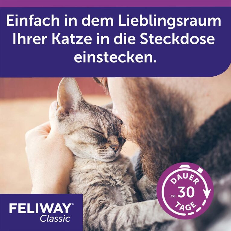 Der Feliway Classic 1 Monats-Nachfüllflakon 48ml für Katzen-Haushalte wirkt mit Gesichtspheromon natürlich gegen Angst