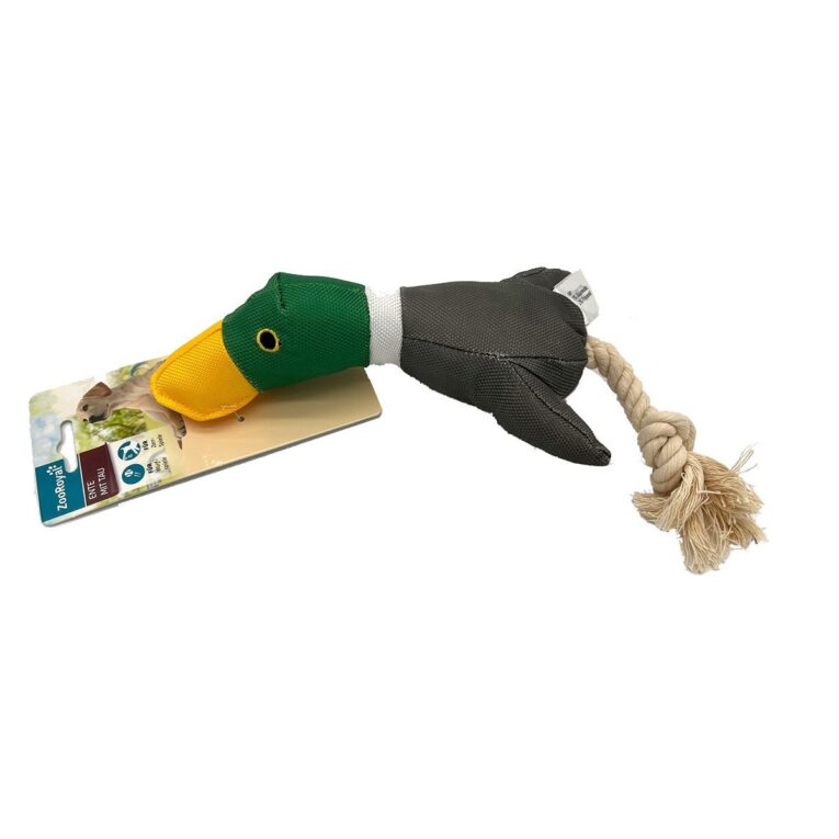 Das ZooRoyal Hundespielzeug Ente mit Tau und integriertem Squeaker eignet sich ideal zum Kuscheln oder als Wurfspielzeug.