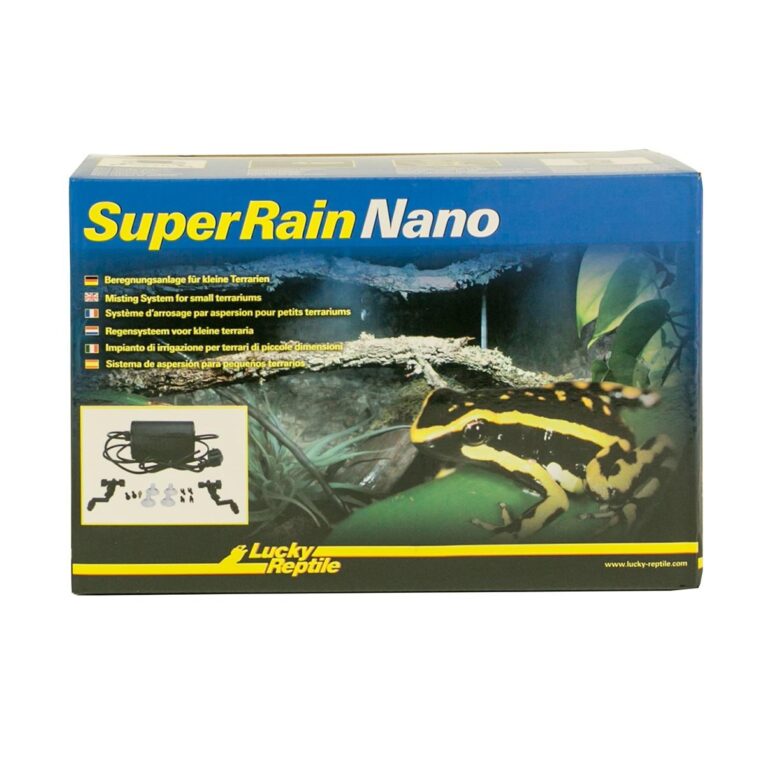 Die Lucky Reptile Super Rain Nano Beregnungsanlage arbeitet mit bis zu 4 Düsen und ist so ideal für kleine Terrarien. Sehr leise und flexibel konfigurierbar.