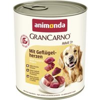 animonda GranCarno Original Nassfutter Hund Adult, Geflügelherzen 6x800 g