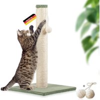 Rohrschneider ® Kratzbaum L, mit Katzenspielzeug, Bodenplatte mit Cordbezug hellgrün 36 cm, 36 cm, 64 cm