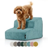 Rohrschneider ® Haustiertreppe mit rutschfester Unterseite und abnehmbarem Cordbezug türkis