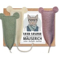 Kater Kasimir 3 x MÄUSERICH - Die XL Spielmaus für Katzen, handgenäht aus reiner Schurwolle mit Katzenminze-, Baldrian- und Matatabi-Füllung