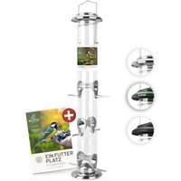 wildtier liebe Futtersäule für Samen, Körner & Kerne 52cm, Silber