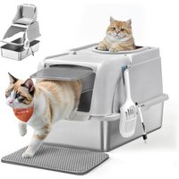 FEANDREA Edelstahl Katzentoilette XL mit Deckel 2 Eingängen