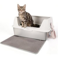 All for paws Edelstahl-Katzentoilette mit Streumatte & Schaufel sand