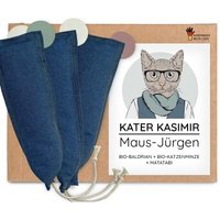 Kater Kasimir MAUS-JÜRGEN - XXL Spielmaus, handgemacht aus robustem Jeans-Stoff und Leder Ohren (3er Set)
